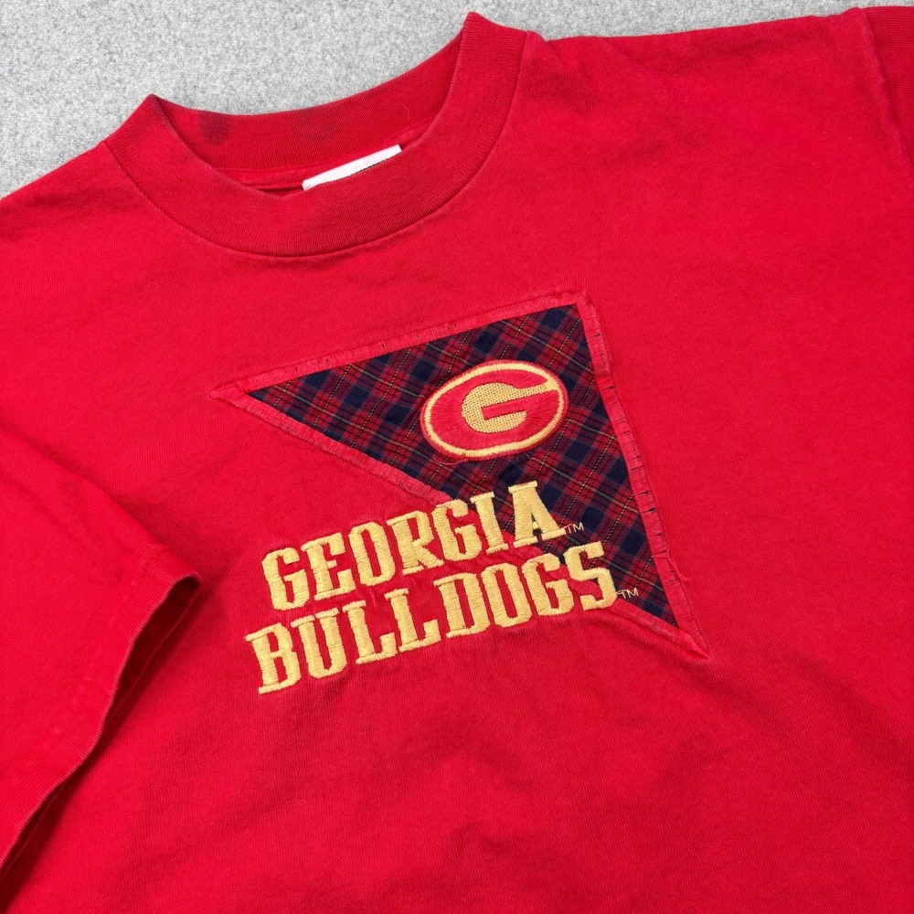 Vintage 90s Georgia Bulldogs T-Shirt Mens Medium Red Embroidered Heavyweight